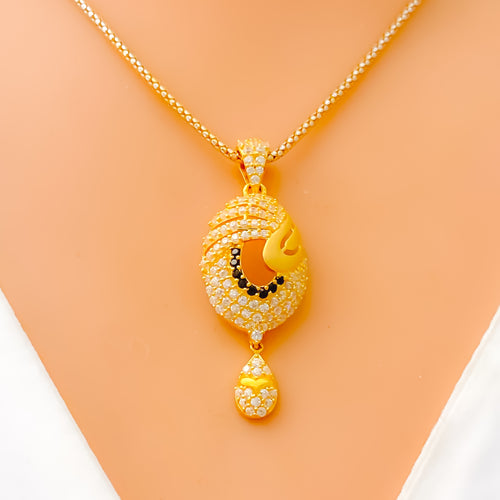 Iconic Charming 22k Gold CZ Pendant Set 