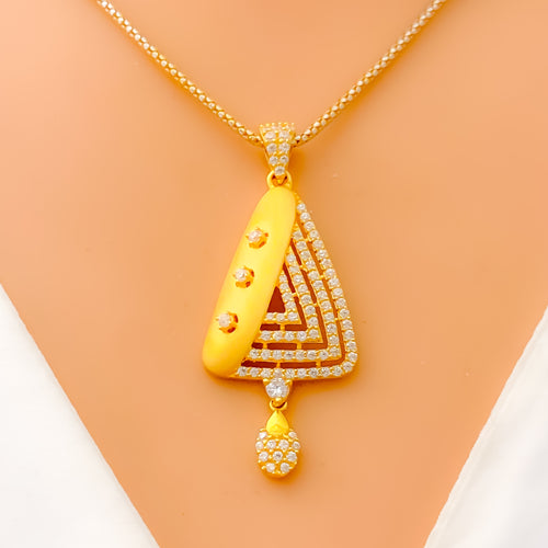 Unique Abstract 22k Gold Floral CZ Pendant Set