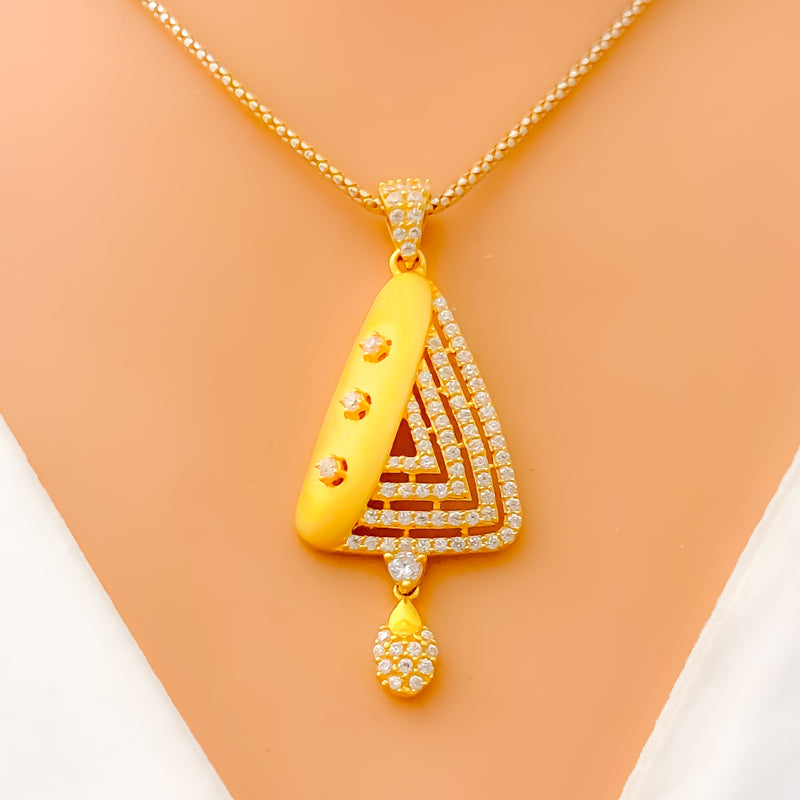 Unique Abstract 22k Gold Floral CZ Pendant Set