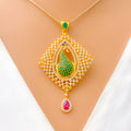 Graceful Peacock 22k Gold CZ Pendant Set