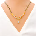 Beautiful Leaf Accented 22k Gold CZ Mangal Sutra Necklace Set