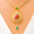 Radiant Peacock Drop 22k Gold CZ Pendant Set 