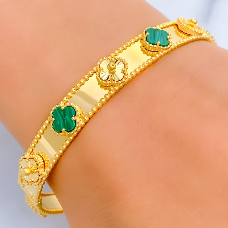 Sophisticated Matte Malachite 21k Gold Bangle Bracelet 