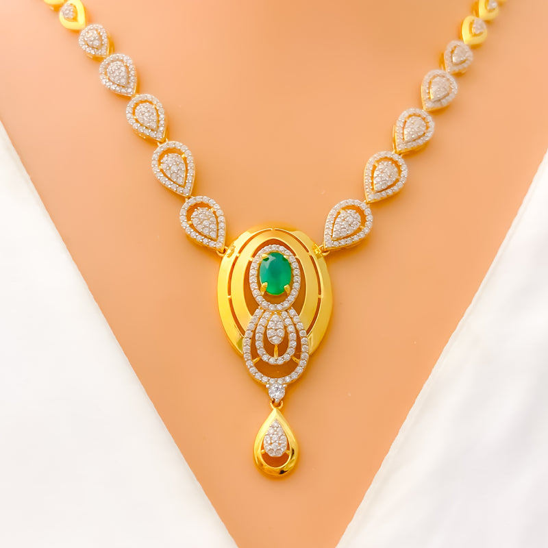 Impressive Oval 22k Gold CZ Necklace Set 