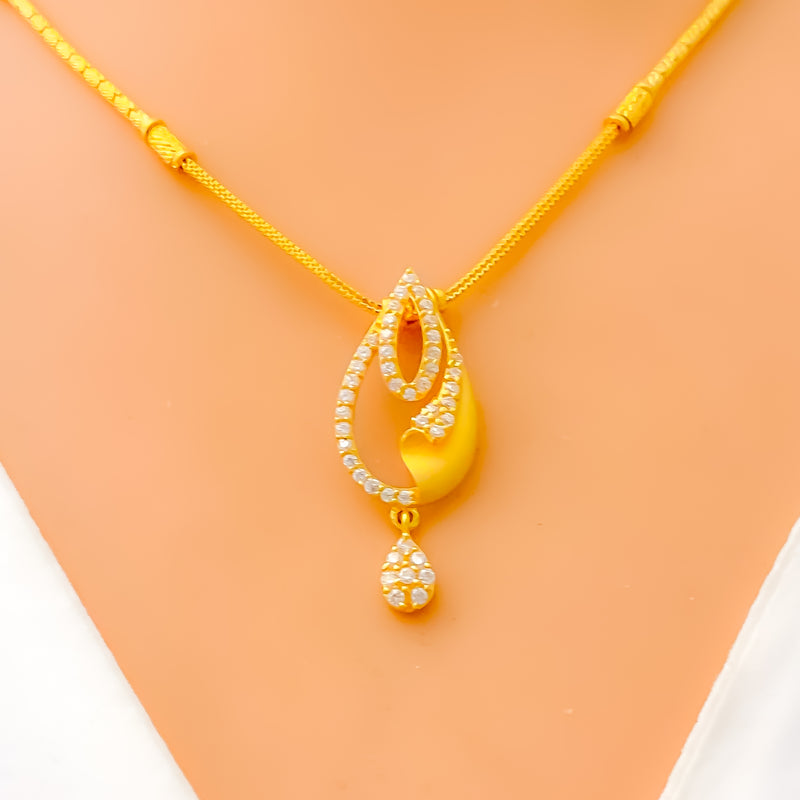 Posh Radiant Drop 22k Gold CZ Necklace Set 