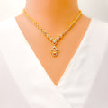 Two-Tone Feather Accented 22k Gold CZ Necklace Set 