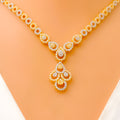 Two-Tone Feather Accented 22k Gold CZ Necklace Set 