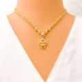Two-Tone Feather Accented 22k Gold CZ Necklace Set 