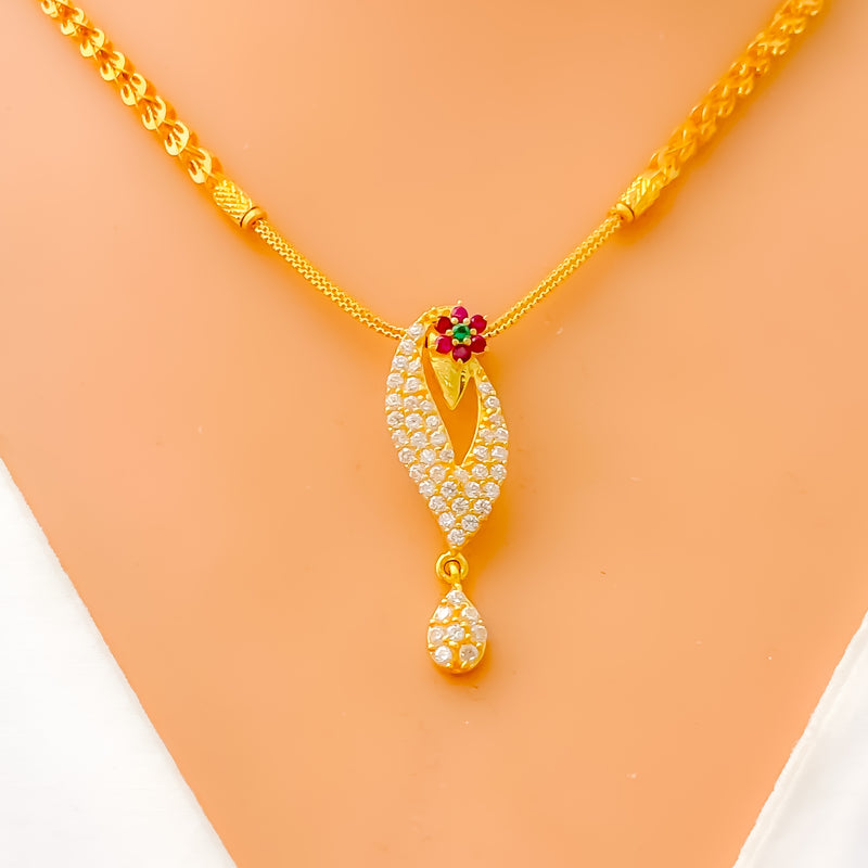 Beautiful Leaf Adorned 22k Gold CZ Necklace Set