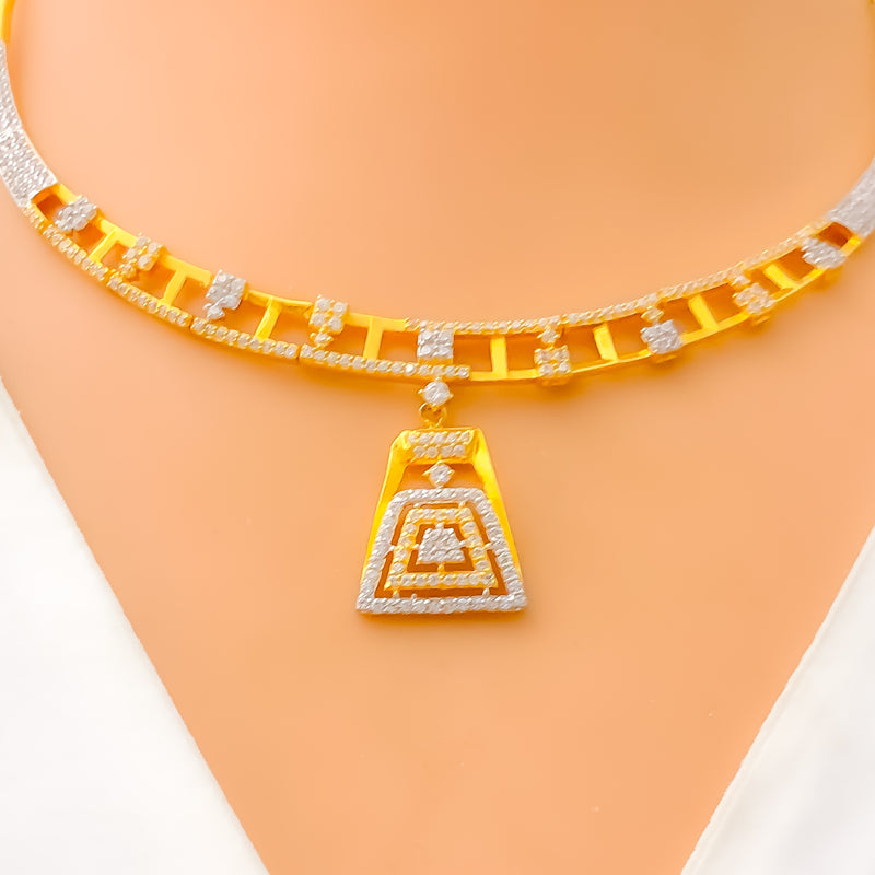 Timeless Geometric 22k Gold CZ Necklace Set 