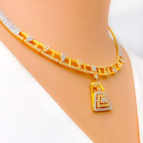 Timeless Geometric 22k Gold CZ Necklace Set 