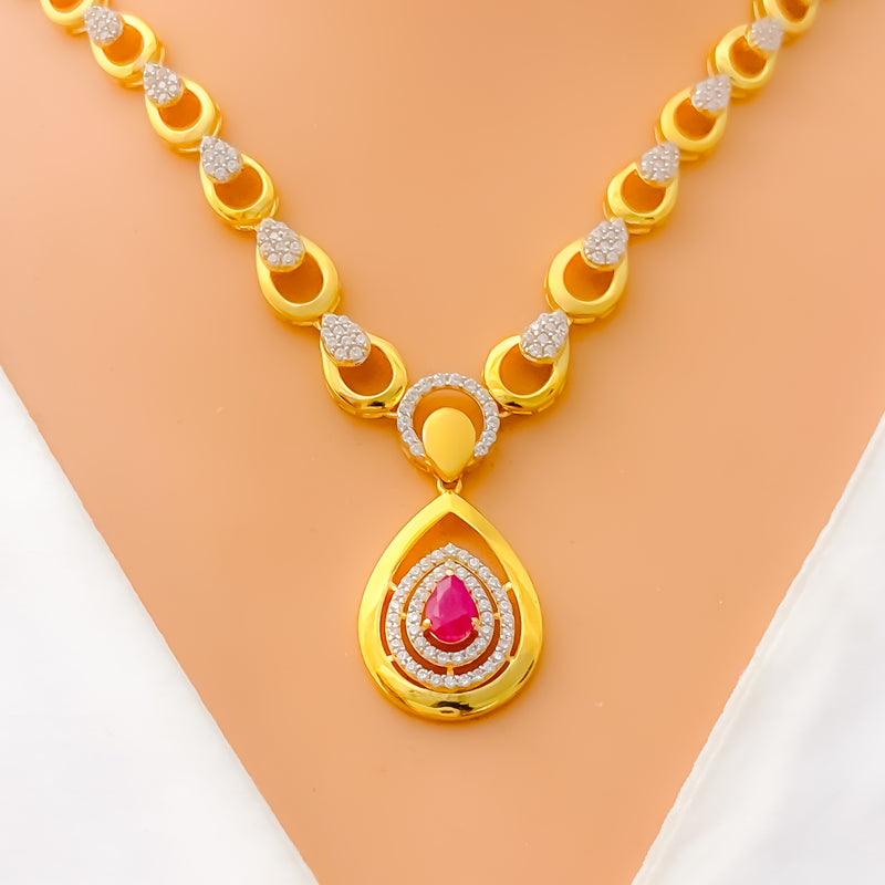 Sparkling Drop 22k Gold CZ Necklace Set 