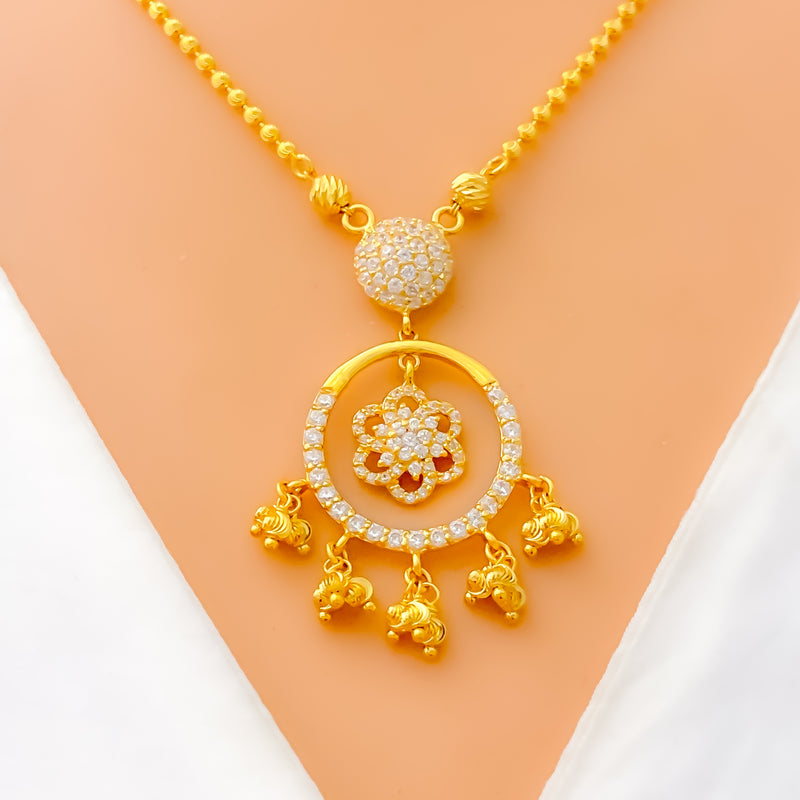 Dangling Open Halo 22k Gold CZ Necklace Set 