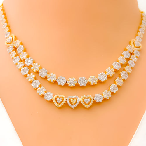 Traditional Layered 22k Gold CZ Necklace Set 
