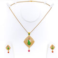 Graceful Peacock 22k Gold CZ Pendant Set