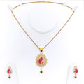 Radiant Peacock Drop 22k Gold CZ Pendant Set 