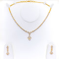 Two-Tone Feather Accented 22k Gold CZ Necklace Set 