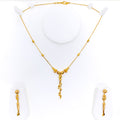 Glistening Dangling Chain 22k Gold Necklace Set 