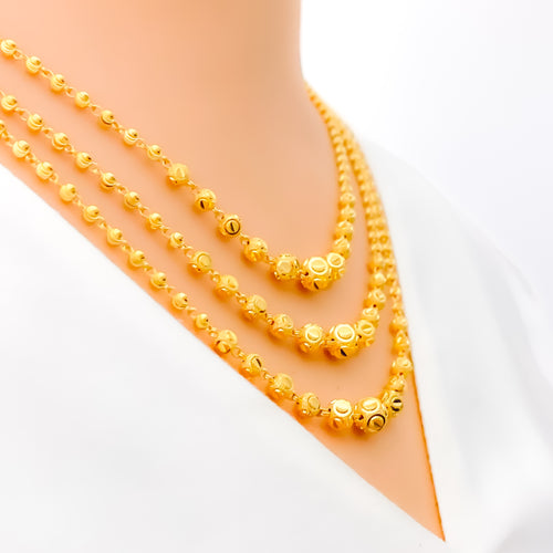 Shimmering Dual Textured 22k Gold Three Lara Necklace Set 