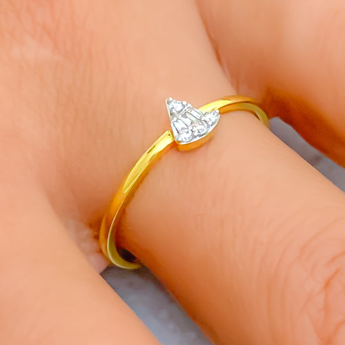 Trendy Triangular 18K Gold + Diamond Ring 