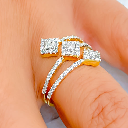 Stunning Square Block 18K Gold + Diamond Ring 
