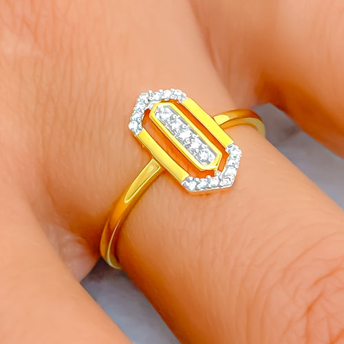 Versatile Striking Geometric 18K Gold + Diamond Ring 