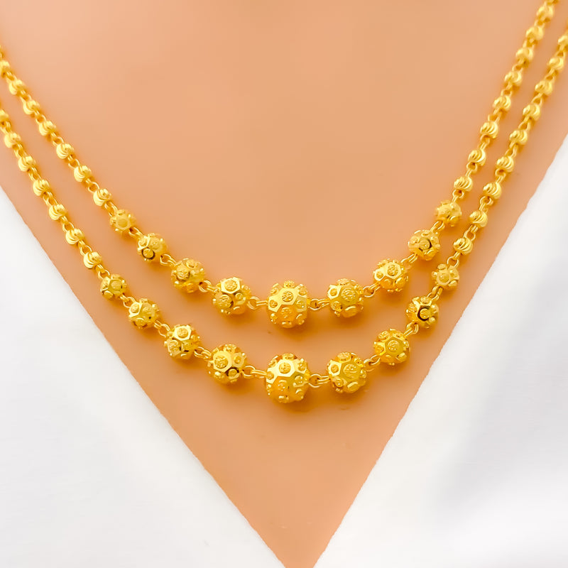 Sleek Sparkling 22k Gold Two Lara Necklace Set 