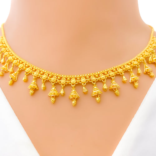 Gorgeous Dangling Triangle 22k Gold Necklace Set 
