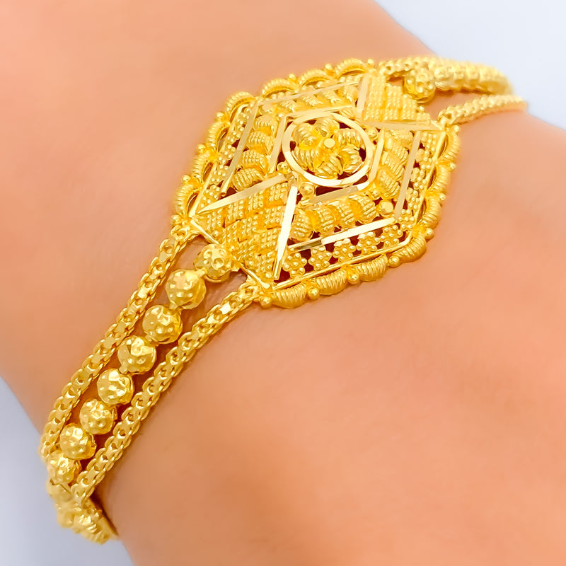 Classy Elongated Hexagon 22k Gold Bracelet 
