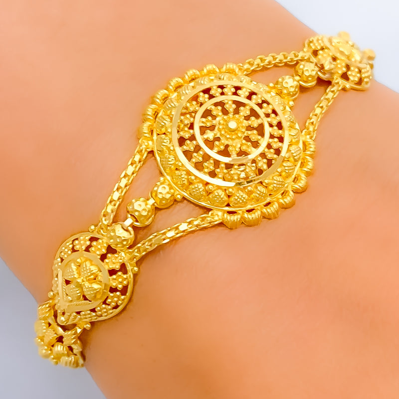 Intricate Floral Domed 22k Gold Bracelet 