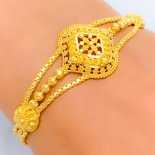 Fashionable Three Chain 22k Gold Bracelet 