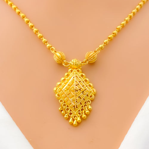 Classy Diamond-Shaped 22k Gold Necklace Set 