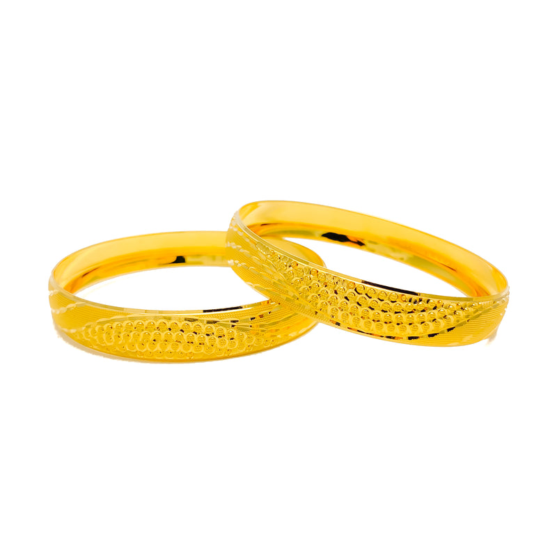 Reflective Wavy 22k Gold Bangle Pair