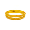 Opulent Reflective Striped 22k Gold Bangle Pair 