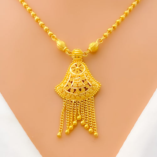 Distinct Dangling Fanned 22k Gold Necklace Set 