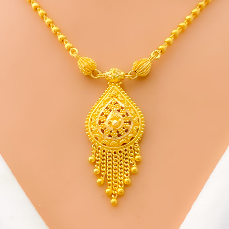 Decorative Dangling Drop 22k Gold Necklace Set 
