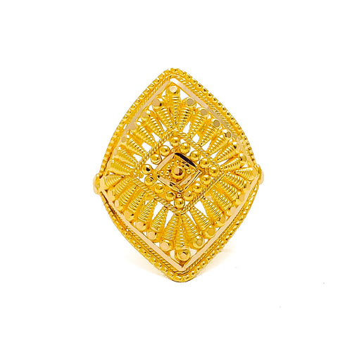 Glimmering Geometric Flower 22K Gold Ring 