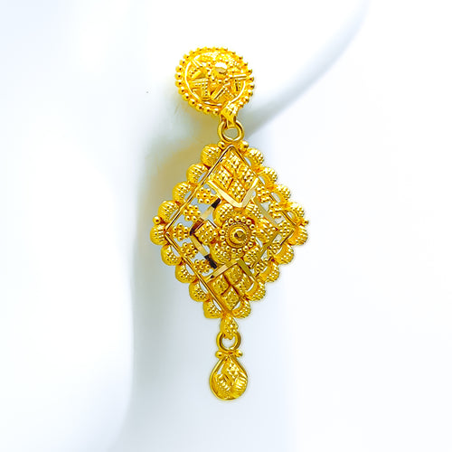 Intricate Diamond-Shaped 22k Gold Earrings 