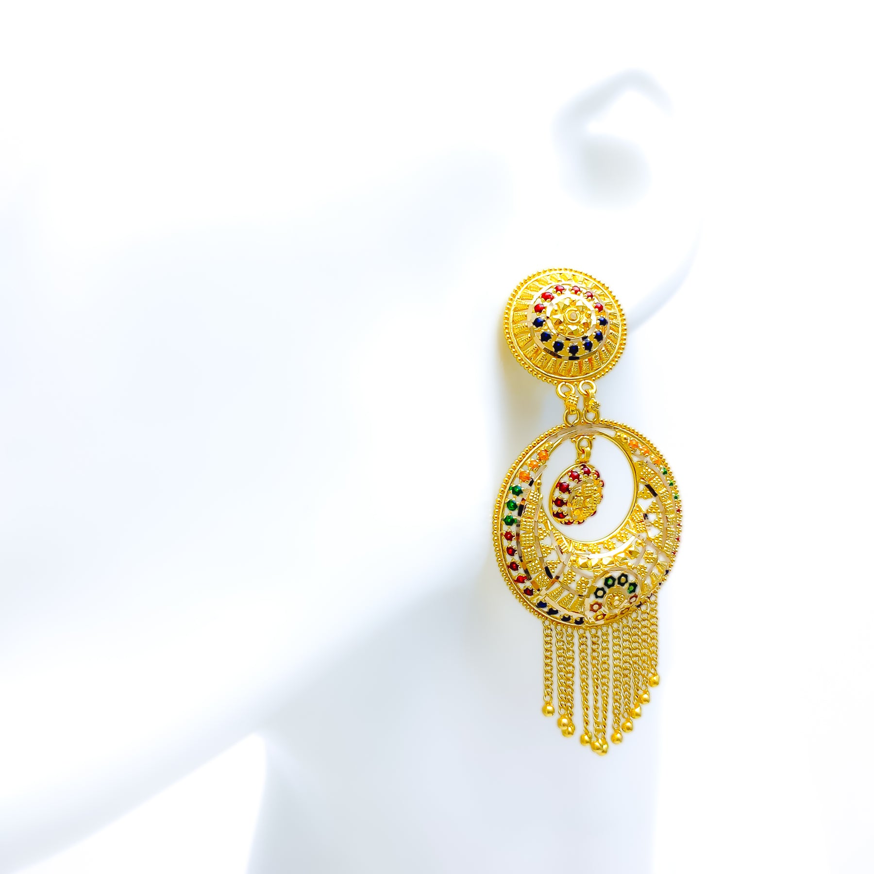 Light weight chandbali cream minakari earrings with pearl maatal –  Prashanti Sarees