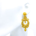 Striped Floral Paisley 22k Gold Hanging Earrings 