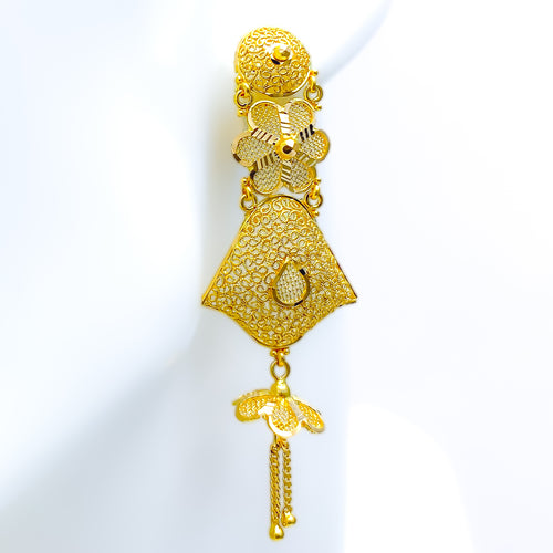 Unique Filigree Floral Chandelier 22k Gold Earrings 