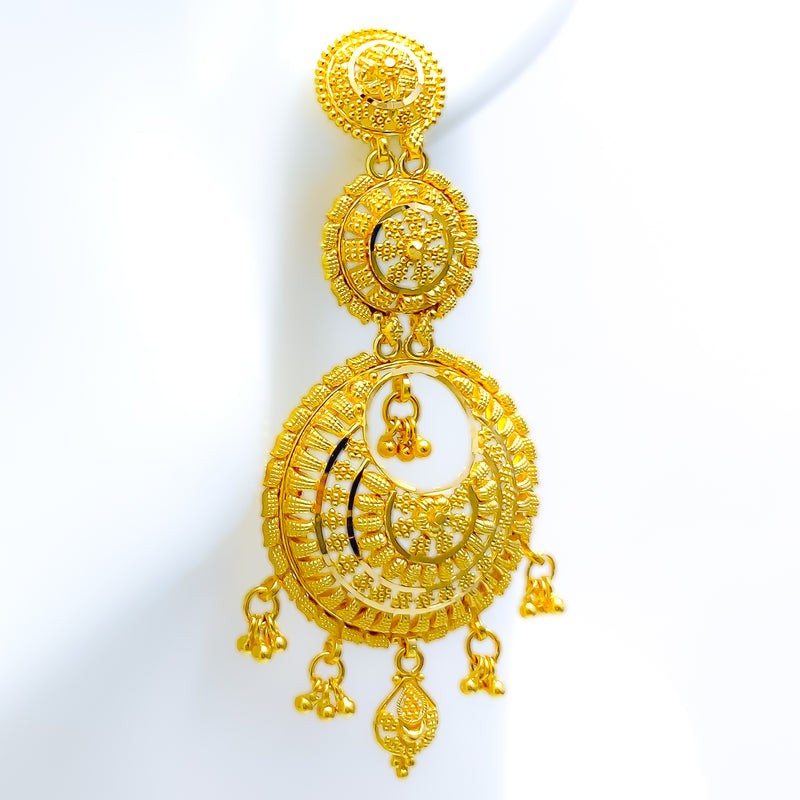 Reflective Round Tasseled 22k Gold Earrings 