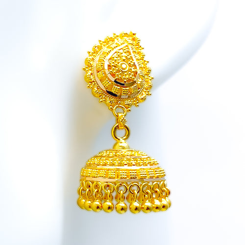 Ornamental Paisley Accented 22k Gold Jhumki Earrings 