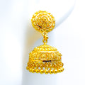 Refined Alternating Lined 22k Gold Jhumki Earrings 