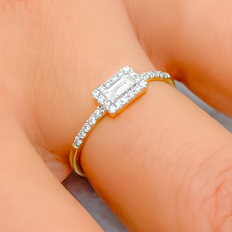 Flawless Classy 18K Gold + Rectangular Diamond Ring 