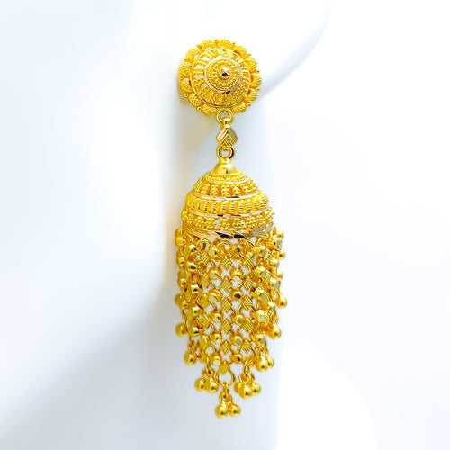 Unique Tapering Netted Chandelier 22k Gold Earrings 