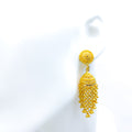 Unique Tapering Netted Chandelier 22k Gold Earrings 