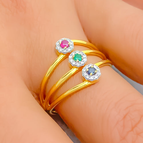 Vivid Blooming 18K Gold + Floral Trio Diamond Ring 