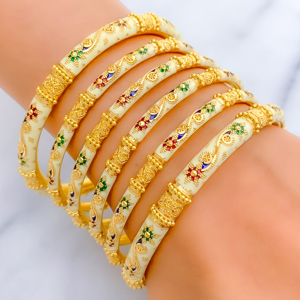 Royal Ornate White Enameled 22k Gold Bangle Set – Andaaz Jewelers