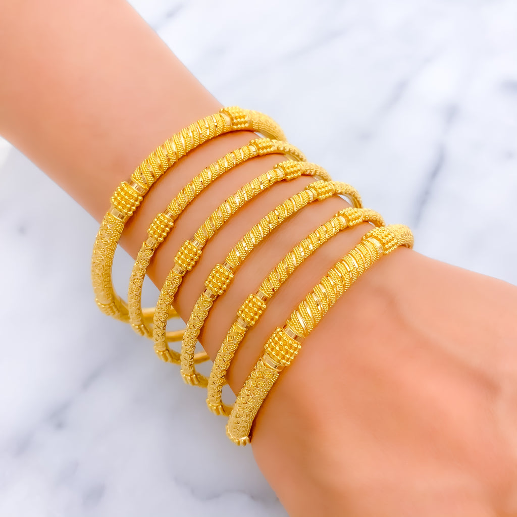 Decadent Sparkling Striped 22k Gold Bangle Set – Andaaz Jewelers